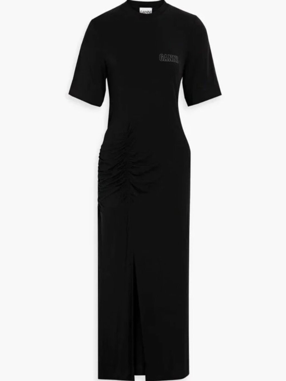 $155 Ganni Black Software Ruched Shirt Dress size Large
